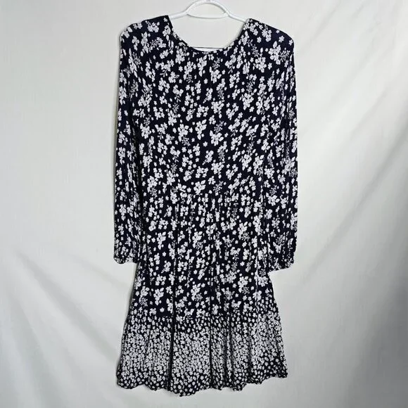 OLD NAVY Long Sleeve Dress size S NAVY BLUE & WHITE Floral Boho Peasant Casual - Picture 7 of 7